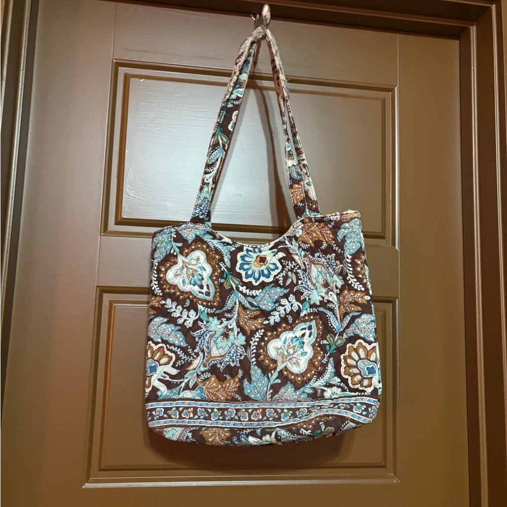 Vera Bradley Brown Floral Paisley Quilted Tote with Teal Accents🩵